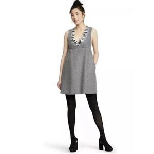 Anna Sui for Target Metallic Grey Boucle V-Neck Shift Mini Dress Size 3